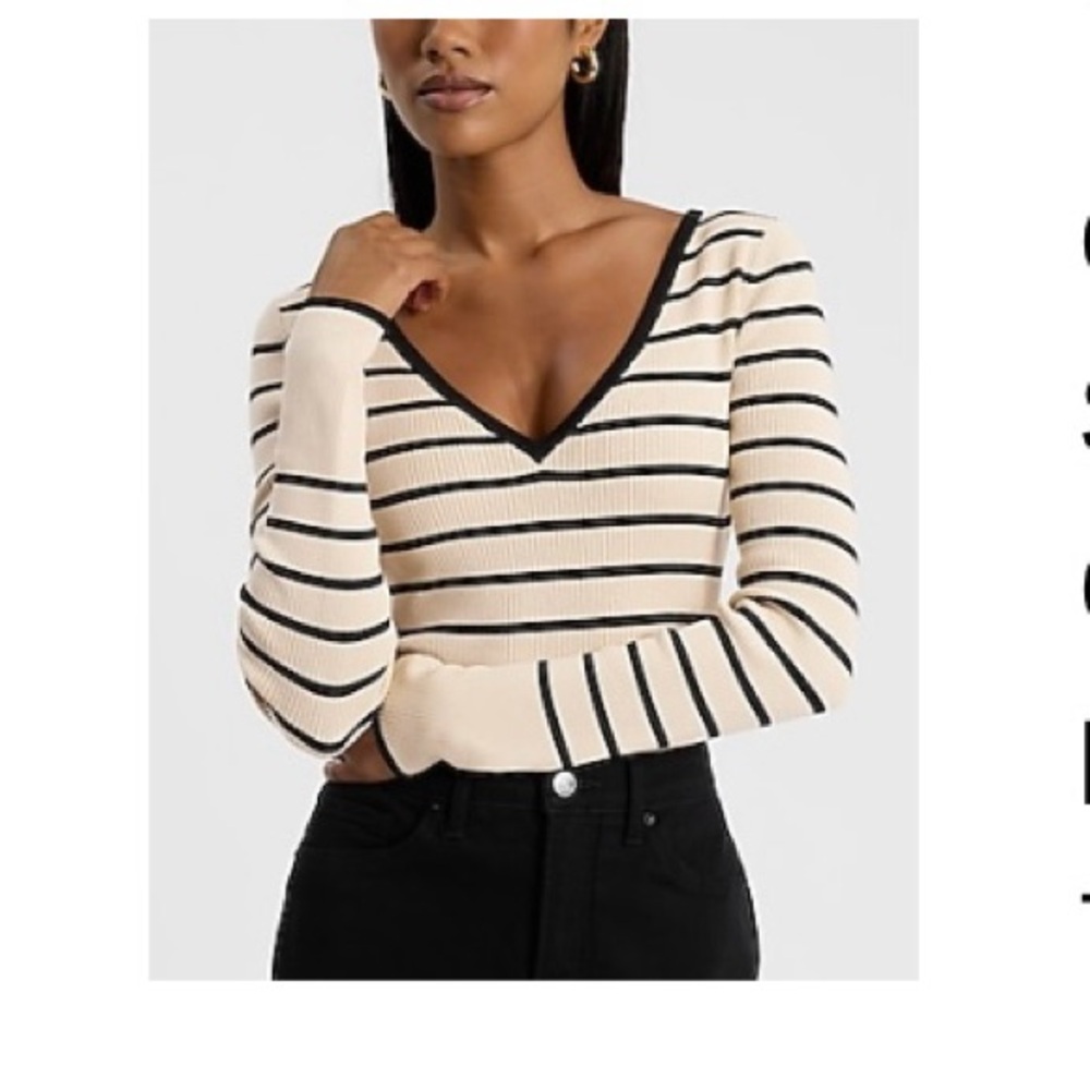 Express Cream and Black Striped V-Neck Top soft silky Large new with tags!!!